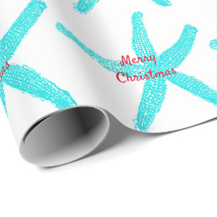 Papier Cadeau Motifs d'étoiles de mer Turquoise Red Beach Joyeu