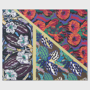 Papier Cadeau Motifs Floraux Géométriques Art Déco Français Vint