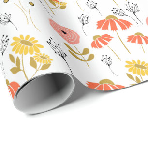 Papier Cadeau motifs floraux orangés et jaunes d'été