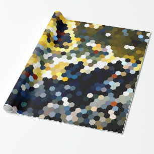 Papier Cadeau Motifs géométriques hexagones jaunes et bleus de