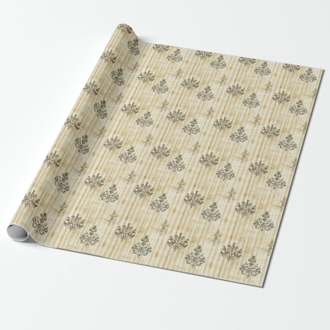 Papier Cadeau Motifs gris & écriture manuscrite sur rayures (Déroulé)