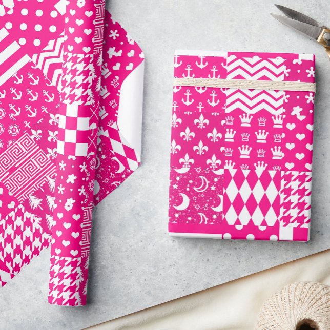Papier Cadeau Motifs mélangés rose blanc (Créateur téléchargé)