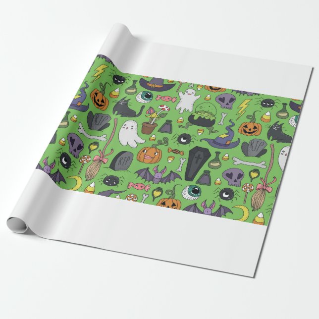 Papier Cadeau Motifs mignons dessinés à la main sans couture ave (Déroulé)