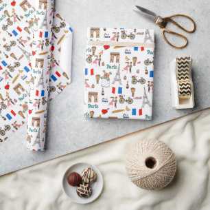 Papier Cadeau Motifs Parisiens Adorables et Fantaisistes avec la