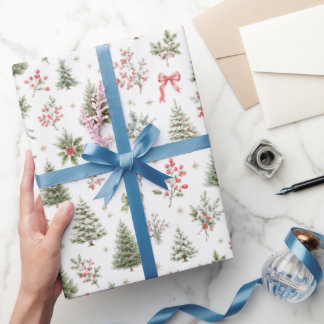 Papier Cadeau Motifs sans couture de Noël à l'aquarelle