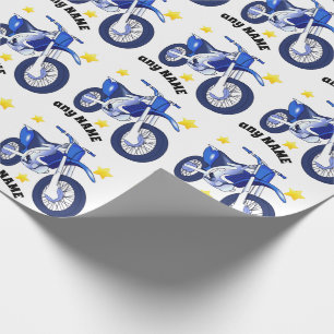 Papier cadeau moto bleue et message personnalisé