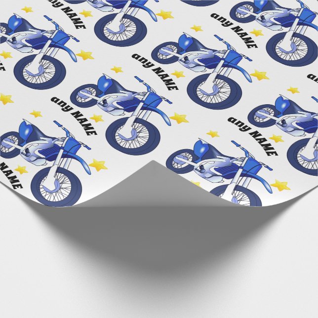 Papier cadeau moto bleue et message personnalisé (Coin)