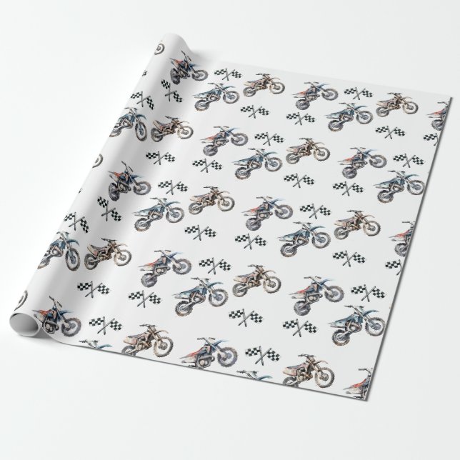 Papier Cadeau Moto Dirt Vélo Anniversaire fête Enveloppement Pap (Déroulé)