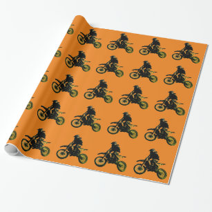 Papier Cadeau Moto Motocross Orange Pop Art