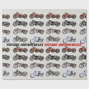 Papier Cadeau MOTOCYCLES VINTAGES CLASSIQUES gris rouge noir