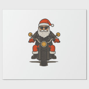 Papier Cadeau Motocyclette de Noël vintage drôle de Santa motard
