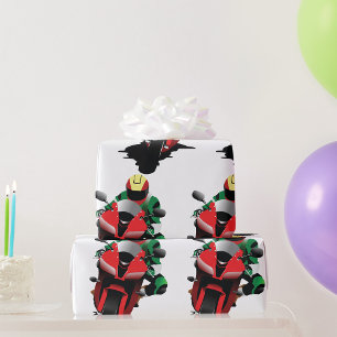 Papier Cadeau Motocycliste chevauchant un sportbike rouge