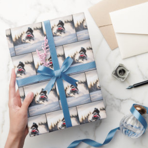 Papier Cadeau Motoneige Aéronef Dans Le Nuage De Neige