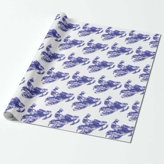 Papier Cadeau Motoneige en Camouflage Bleu (Déroulé)