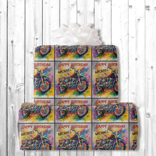 Papier Cadeau Motorcycle Peinture Joyeux Anniversaire Ajouter un