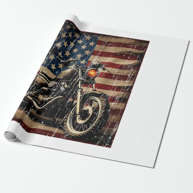 Papier Cadeau Motorcycle USA Drapeau Retro Biker (Déroulé)