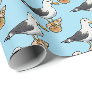 Papier Cadeau mouette de mer sur un motif de coquillage
