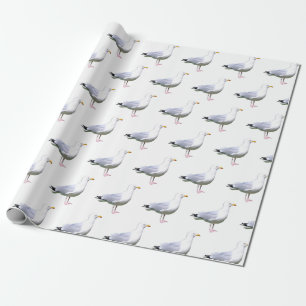 Papier Cadeau Mouette Oiseau Debout Oiseau de Rivage Faune Blanc