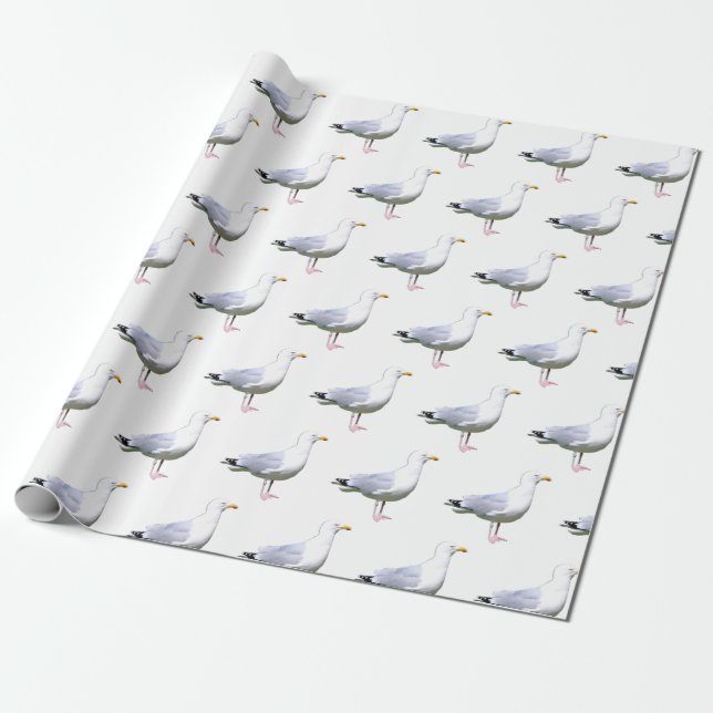 Papier Cadeau Mouette Oiseau Debout Oiseau de Rivage Faune Blanc (Déroulé)