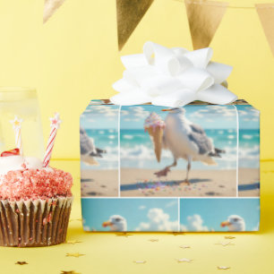 Papier Cadeau Mouette tenant un cornet de glace