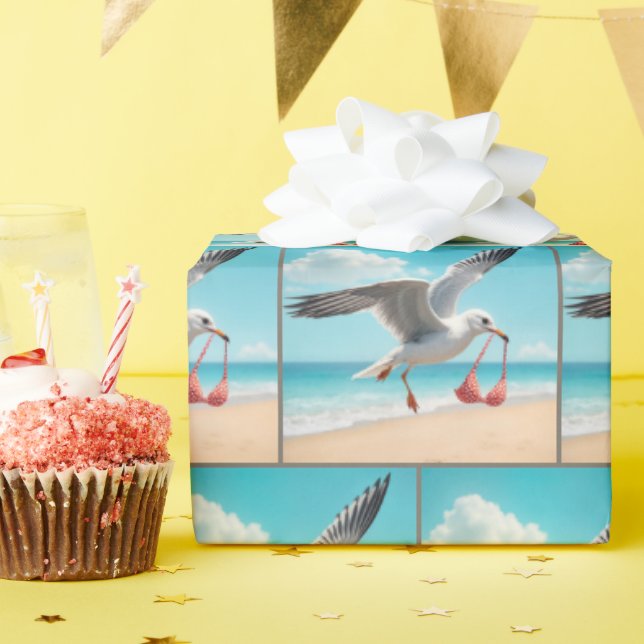 Papier Cadeau Mouette volant avec un haut de bikini (Fête d'anniversaire)