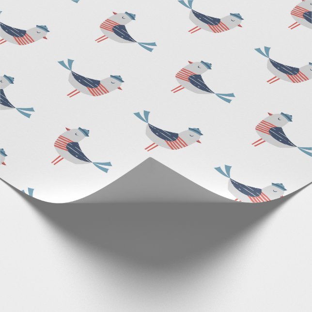 Papier Cadeau Mouettes de mer mignonnes sur blanc (Coin)