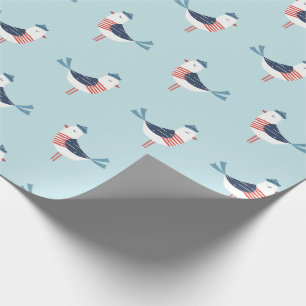 Papier Cadeau Mouettes de mer mignonnes sur bleu clair