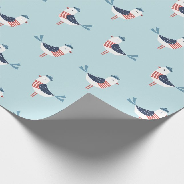 Papier Cadeau Mouettes de mer mignonnes sur bleu clair (Coin)