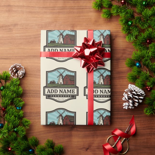 Papier Cadeau Moulin à vent ancien de ferme rustique personnalis (Cadeau de vacances)