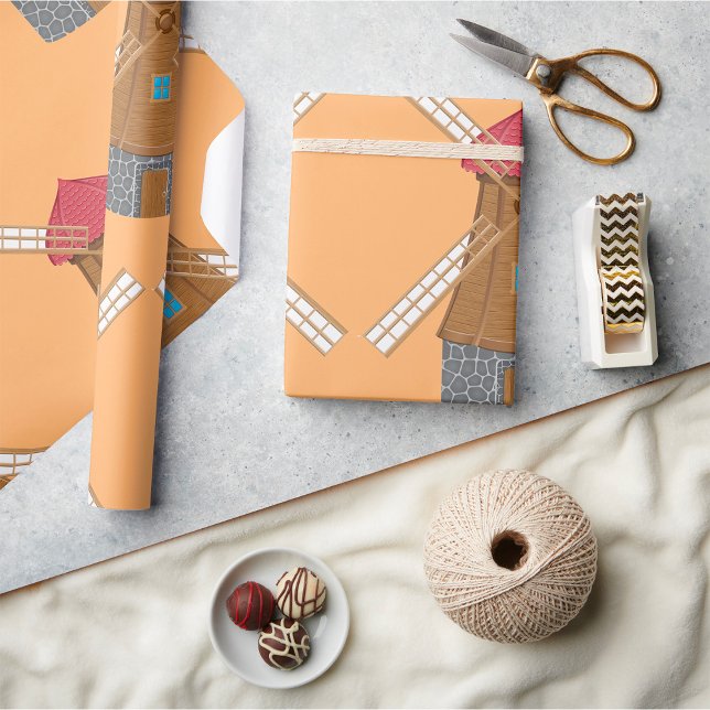 Papier Cadeau Moulin à vent en bois traditionnel rustique (Créateur téléchargé)