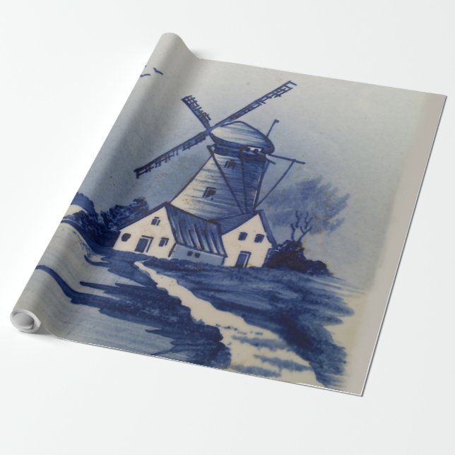 Papier Cadeau Moulin blanc blanc blanc vintage (Déroulé)