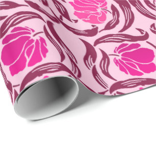 Papier Cadeau Mouron de William Morris, fuchsia et rose-clair