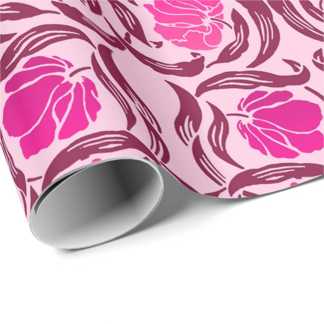 Papier Cadeau Mouron de William Morris, fuchsia et rose-clair (Coin rond)