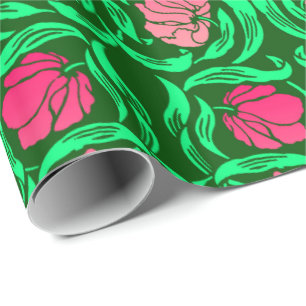 Papier Cadeau Mouron de William Morris, rose et vert de corail