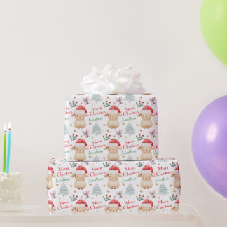 Papier Cadeau Mouton mignon chapeau de Père Noël arbre de Noël