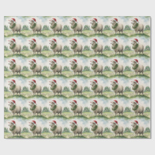 Papier Cadeau Moutons de Noël Aquarelle