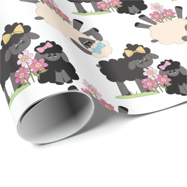 Papier Cadeau Moutons et agneaux adorables (Coin rond)
