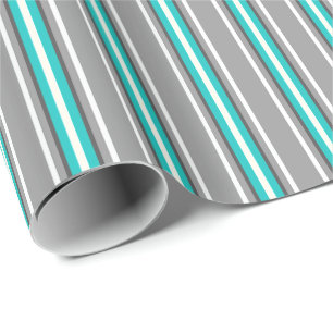 Papier Cadeau Moyenne du siècle moderne rayures, gris et turquoi