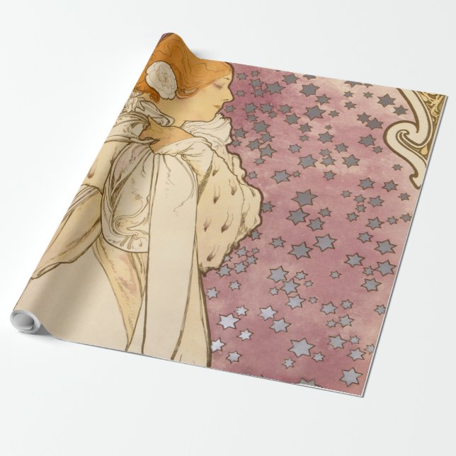 Papier Cadeau Mucha Art nouveau femme beauté (Déroulé)