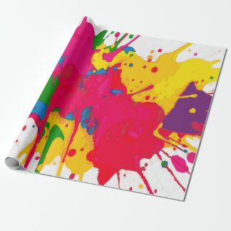 Papier Cadeau Multi-Color Paint Splat Pattern on White – Fun