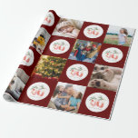 Papier Cadeau Multiphoto Merry & Bright Family Pattern Christmas<br><div class="desc">Add a personal, festive, and cheerful touch to your holiday gift with this adorable custom seasonal Christmas pattern with ten of your favorite family photos and the text be merry & bright. There are also red and pink stockings hanging on a pine tree branch. Images are bordered in red. This...</div>