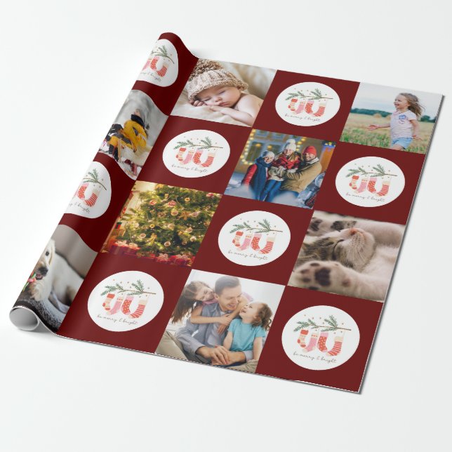 Papier Cadeau Multiphoto Merry & Bright Family Pattern Christmas (Déroulé)