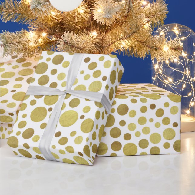 Papier Cadeau Multiples Cercles Dorés sur Fond Blanc (Vacances)