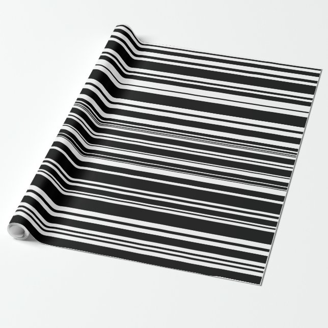 Papier Cadeau Multitudes de rayures noires et blanches inégales (Déroulé)