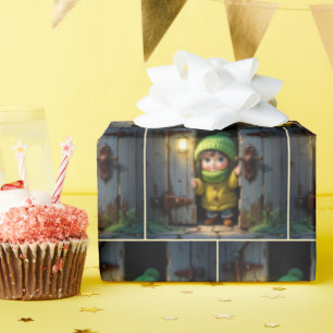 Papier Cadeau Munchkin portant un chapeau et un pull tricotés