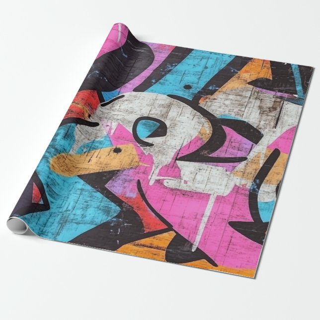 Papier Cadeau Murale urbain dynamique aux couleurs vives de graf (Déroulé)