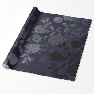 Papier Cadeau Mûre Toile floral vintage noir pourpre bleu