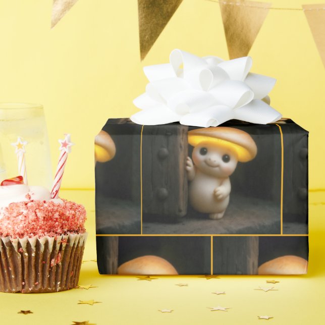 Papier Cadeau Mushroom Munchkin Peeking Around a Door (Fête d'anniversaire)
