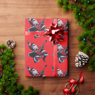 Papier Cadeau Musique branchée Joueur de guitare du Père Noël