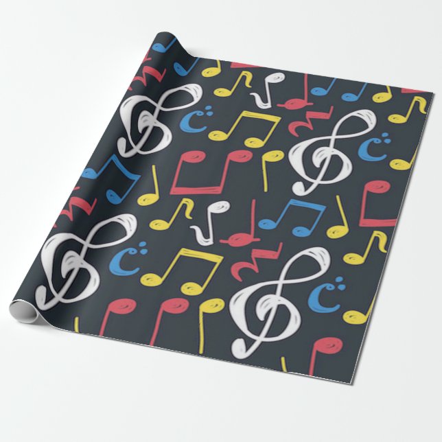 Papier Cadeau Musique colorée note musicienne Motif (Déroulé)